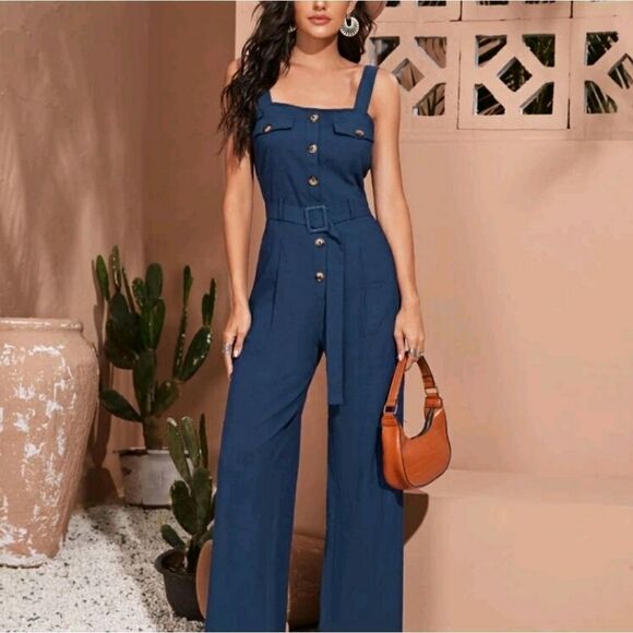Buckle Belted Palazzo Jumpsuit - Picture 2 of 8